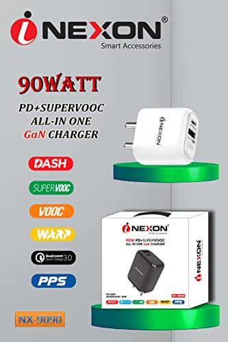 Image of Original PD 90W Dual USB GaN wall Charger For Xiaomi Redmi Note 9 Pro Max, Xiaomi Redmi Note Nine Pro Max 90W PD + SUPERVOOC 65W All-IN-ONE GaN Charger PD GaN 90W PPS Ultra Super Fast Dual Port Type-C | 90 W USB-C GaN Charger, PD 3.0 PPS Fast Type C Adapter | Dash,SuperVOOC, VOOC, Wrap Charge, PPS, Qualcomm Quick Charge 3.0 Protocol | GaN Dual Port Fast Charger 90W for All C Type Mobile Phones and Devices - White, KT1