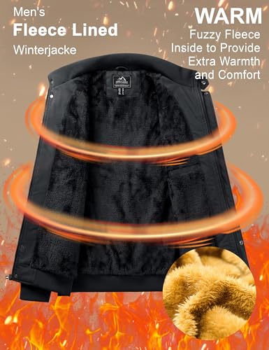 MAGCOMSEN Herren Winterjacke US Militär Jacke Dick Baumwolljacke Atmungsaktiv Windjacke Herren Fleece Übergangsjacke Outdoor Jacke mit Innentasche Schwarz M