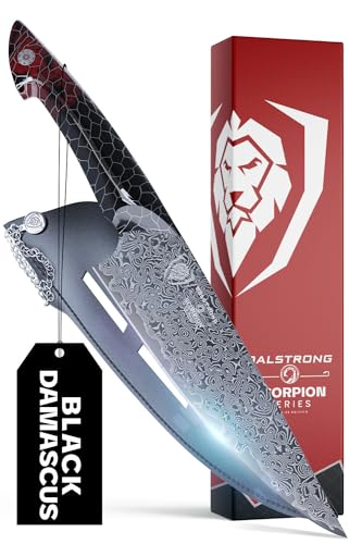 Dalstrong Chef Knife - 9.5” Scorpion Series - Exclusive Japanese V12 Ultra Steel - Black Damascus Chef Knife - Black & Red Honeycomb Resin Handle -Scorpion Kitchen Knives w/Chef Knife Sheath