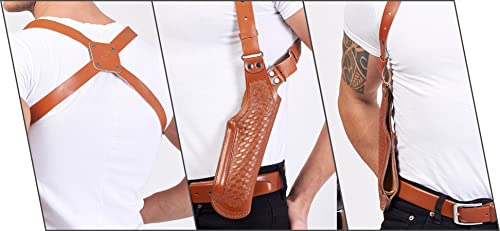 Koltster S&W 357 Magnum Shoulder Holster, 2 Gun Leather Gun Holster For 4" Barrel Vertical Carry Basketweave Black Genuine Leather Handmade (K448R) #TOP4