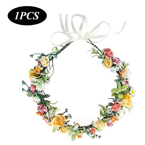 Foto von Vasemele Blumenkranz Haare Rose Blumen Krone Blumen Kranz Stirnband Haar Blumenkranz Blumen Krone Braut Kopfschmuck Braut Kopfstück Künstliche Blumen Krone für Hochzeit Zeremonie