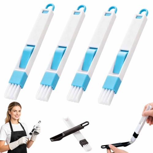 Image of 2-in-1 Window Groove Cleaning Brush, Crevice Cleaning Brush,4Pcs Blue | Detachable Hard Bristle Crevice Cleaning Brush with Dustpan, Window Track Cleaning Tools for Home, Bathroom, Ktichen, Corners