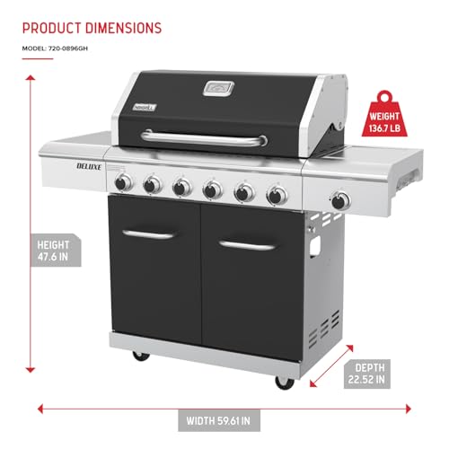 Image of Nexgrill Deluxe 6-Burner Natural Gas Grill with Searing Side Burner and Griddle Insert, Stainless Steel Frame, 60,000 BTUs Output, BBQ Grill for Outdoor Gatherings - 730-0896GH