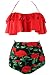 Cocoship Red Rose Floral & Red Retro Boho Flounce Falbala High Waist Bikini Set Chic Swimsuit Bathing Suit L(FBA)