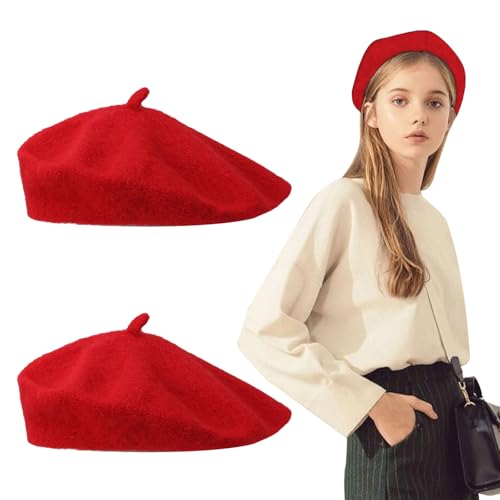 FUIPVGI 2 Stück Barett Baskenmütze Damen, Klassisch Plain Französischer...