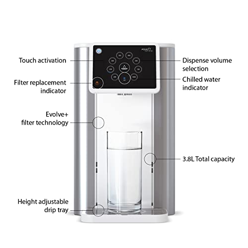 Aqua Optima Aurora Kaltwasser-Sofortspender, 3,8 Liter Fassungsvermögen, mit Evolve+ 5-Stufen-Wasserfilter zur Reduzierung von Mikroplastik und Verunreinigungen, 21 x 404 x 336mm, Silber, Kunststoff