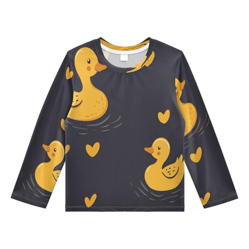 Duck Hearts on Black Boys Rash Guard Long Sleeve UPF 50+ Boys Swim Shirt Quick Dry Shirt for 3-12 Years