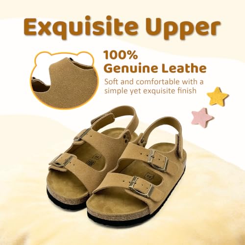 vinshoeci Kids Toddler Sandals Girls Non-Slip Footbed Slides Boys Adjustable Buckle Slippers Strappy Wedges with Comfortable Plush & Soft Insole Light brown 6 by vinshoeci - Used condition - Image 3