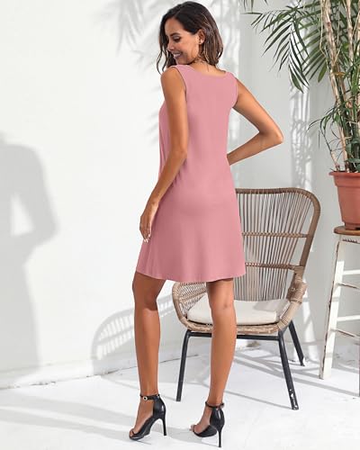 Ficerd 2 Pack Women's Summer Dresses, Casual Sleeveless Sundresses Pockets Beach Cover up Crew Neck Swing Tank Dress 20254