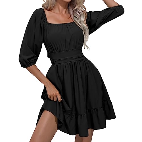 Navidad Vestido Mujer Vestido de Mujer Vestido de Novia de Manga Vintage Panel Vestido de Corte de Mujer Vestido Largo de Talla Grande Vestido gótico Vestidos Mujer Bodas Elegantes (Black, M)