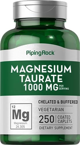 Piping Rock Magnesium Taurate | 1000mg | 250 Caplets | Chelated and Buffered | Vegetarian, Non-GMO, Gluten Free Supplement