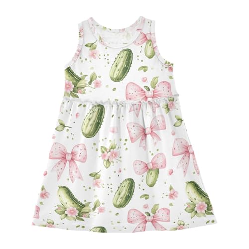 Dussdil Summer Girl Dresses Pink Bows Pickle Cucumber (7) Cotton Sleeveless Dress for Girl Toddler Casual Beach Dresses Size 4T