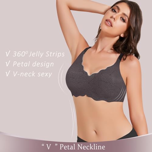 Image of MOEOZLLO Floral Wireless Bras for Women No Underwire Seamless Bralettes for Women with Support V Neck Wavy Womens Bras