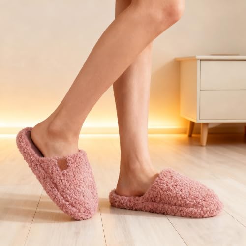 Image of Womens Fuzzy Slippers Wide Width Ladies Arch Support Memory Foam Slippers Warm Comfy faux fur Slip On Indoor House Shoes