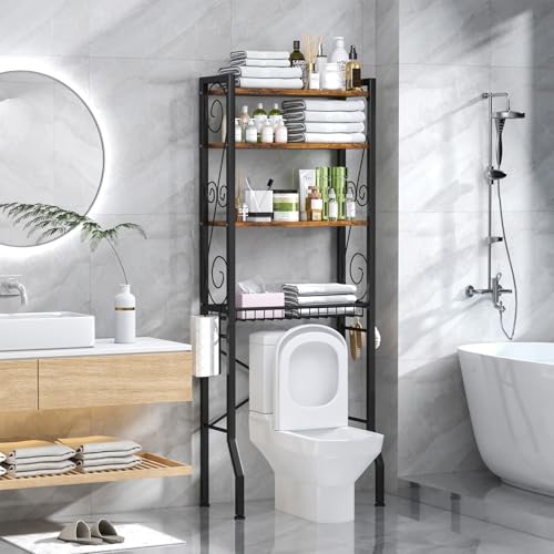 Aduanbang-4-Tier-Over-The-Toilet-Storage-Rack-Bathroom-Organizer-Shelf-with-Basket-Adjustable-Shelves-Freestanding-Space-Saver-for-Small-Bathrooms Aduanbang 4 Tier Over The Toilet Storage Rack, Bathroom Organizer Shelf with Basket, Adjustable Shelves, Freestanding Space Saver for Small Bathrooms - Image 1