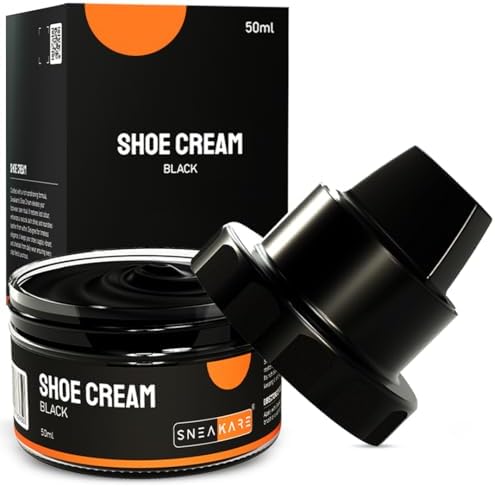 SNEAKARE Shoe Cream with Built-In Applicator | Water-Based Formula Shoe Polish for Leather Shoes, Bags, Jacket & Other Accessories | Footwear Shiner & Conditioner | Shoes Polish Black Colour
