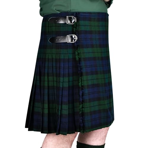 H HIGHLAND REDSTONE Kilt for Men - Traditional Scottish Tartan, 5 Yards, 16oz Premium Acrylic Wool Kilts (UK, Numeric, 30, 32, Regular, Regular, Black Watch)