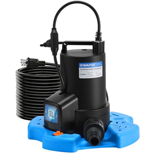 Gwanzi 1/2HP Automatic Swimming Pool Cover Pump 3500GPH Submersible Water Pump with 3/4” Check Valve Adapter & 25ft Power Cord 110V Sump Pump for Swimming Pool Hot Tubs Pond Basement Rooftops