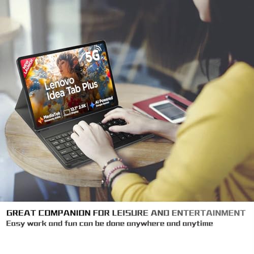 Image of HOM Tri-Fold Wireless Bluetooth Keyboard with Detachable Tablet Case Cover for Lenovo Idea Tab Plus 12.1 inch - Black