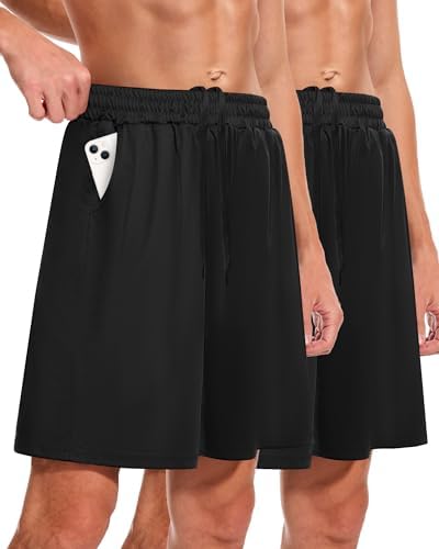 Men's Athletic Gym Shorts - Quick Dry Black Casual Basketball Shorts with Pockets for Running Workout Activewear