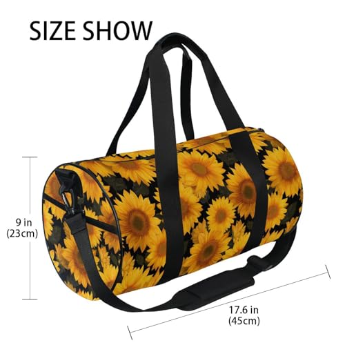 Sunflower Sports Duffel Bag Barrel Gym Bag with Large Main Compartment, Side Pocket and Zippered Pouch Full Print Design for Fitness Short Trips and Outdoor Sports4
