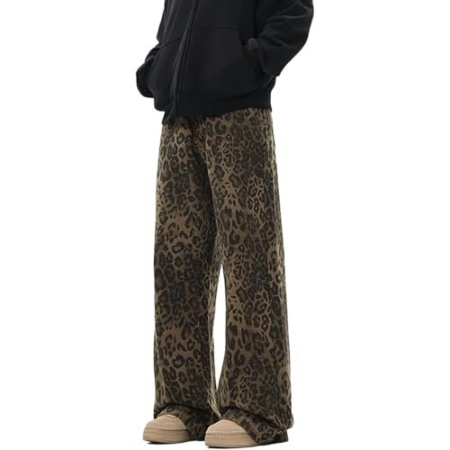 Leopard Print Jeans Cheetah Print Pants Y2k Baggy Jeans Wide-Leg Washed Y2k Pants High Waisted Cargo Pants