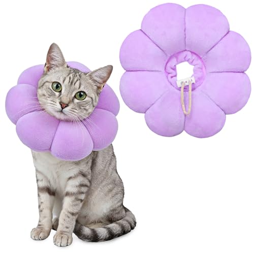 Cat Cone Collar Comfy Flower Style Elizabeth Collar Soft Waterproof Cat Recovery Collars Stop...