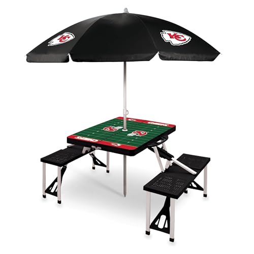 Image of PICNIC TIME NFL Picnic Table Portable Folding Table with Seats and Umbrella