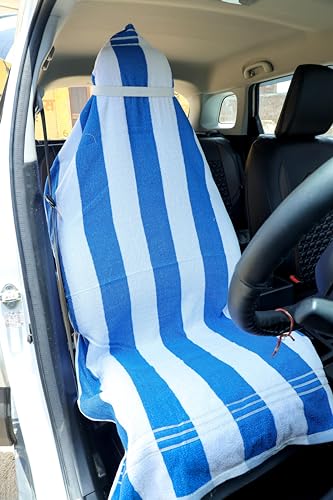 Image of ROMAN HOME 100% Superfine Cotton Solid Large Luxury All Car Seat and Office Chair Towel with Tie Knot & elistick 450 GSM (Pack of 1) (1, car Blue line)