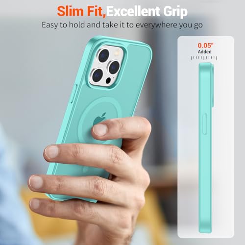 Image of SUPFINE Magnetic for iPhone 13 Pro Case (Compatible with MagSafe) (Military Grade Drop Protection) Slim Translucent Matte Shockproof Phone Cover,Blue Green