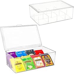 Puricon 2 Unidades Organizador de Té, Caja para Guarda Té e Infusiones de Acrílico con Separadores y Tapa Antihumedad Transparente