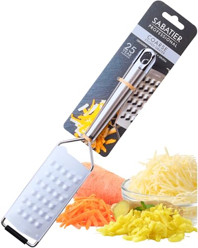 Sabatier Professional Coarse Etched Kitchen Grater - 29 x 5.5cm Razor Sharp Stainless Steel Shredder with Blade Guard & Ergonomic Handle. Perfect for Cheese, Potato, Nut & Vegetable. Dishwasher Safe
