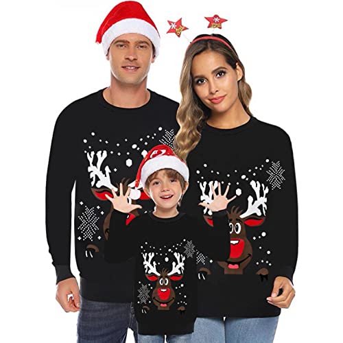 Weihnachtspullover Familie Set Weihnachtspullover Herren Lustig Strickpullover Damen Weihnachtspullover Kinder Ugly Weihnachtspulli Familie Set Rentier Elch Weihnacht...