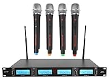 Rockville RWM4401UH Quad UHF Wireless Handheld Microphone System with LCD Display, Low Distortion, Long Range, for Live Performances and Events