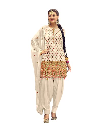 Ready To Wear Indian Ethnic Designer Punjabi Patiala Dhoti Salwar Suit For Women (Small, Off-White) Ready To Wear Indian Ethnic Designer Punjabi Patiala Dhoti Salwar Suit For Women (Small, Off-White)