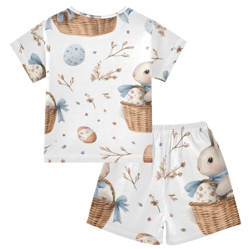 Summer Pajama Set Watercolor Easter Bunnies Pattern, Short Sleeve Sleepwear Nightwear2