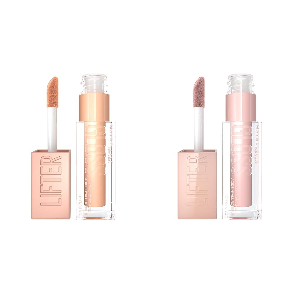 MAYBELLINELip Gloss Bundle with Hydrating Shine, Hyaluronic Acid, Sun Bronze and Ice Pink Shades, 2 x 0.18 Ounce