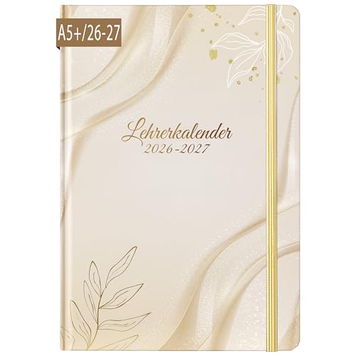 Lehrerkalender 2026 2027 - A5+ Lehrerplaner Lehrerkalender 26 27 a5 für Schulplaner 2026 2027 von August 2026 bis Juli 2027 Gesäßtasche Hradcover - Beige