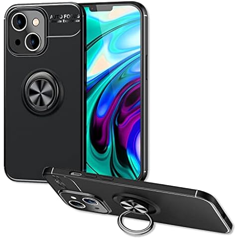 NALIA Matt Black Ring Cover compatible with iPhone 14 Case, 360-Degree Rotating Finger Holder for Stand Function & Car Mount, Rugged Non-Slip Shockproof Silicone Phonecase Skin, Color:Black Cover