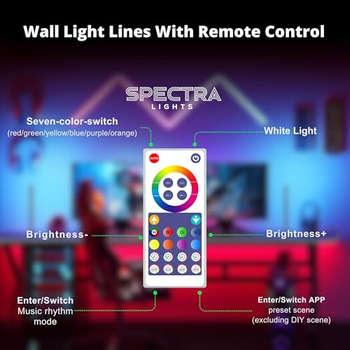 Image of Smart, Customisable LED Line Wall Panels with RGBIC Lights, Remote, WiFi & App Control (Pack of 9)