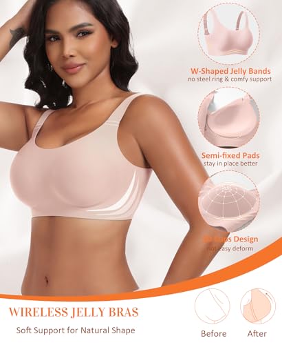 Image of Wireless Jelly Seamless Bras for Women No Underwire Tshirt Full Coverage Padded Bra Comfortable Everyday Bralettes