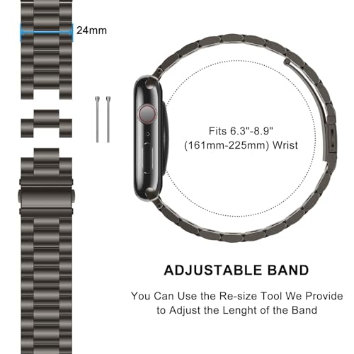 Image of HITZEE Compatible with Apple Watch Band 46 /45 /44 /42mm Business Stainless Steel Metal Strap Men Women Link Bands Compatible for iWatch SE3-1 Series 11 10 9 8 7 6 5-1, 42 /44 /45 /46mm Graphite
