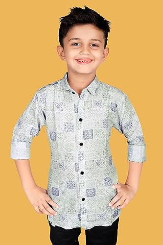Image of Boys Long Sleeve Cotton Lining Printed Collared Shirts