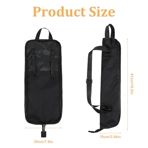 Apojgitn Drum Stick Bag for Teen, Portable Black Small Drumstick Case Holder Universal Drumstick Storage Handbag for All Drum Stick Mallets and Percussion Sticks (Black) - Thumbnail 2