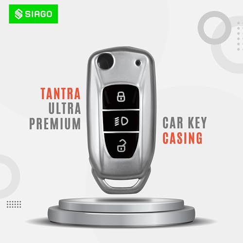 Image of SIAGO TPU Key Cover Compatible with Tata Nexon | Altroz | Tiago | Punch | Harrier | Safari | Tigor 3 Button Flip Key Cover (Grey Pack of 2)