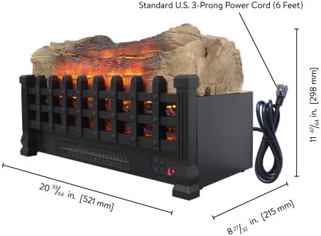 20 inch Electric Fireplace 3D Log Set Insert, Free Standing Fireplace Heater for Indoor (Antique Black)