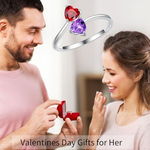 Iefil Adjustable Birthstone Rings for Women - 925 Sterling Silver Double Birthstone Rings, Anniversary & Birthday Gifts for Women, Personalized Jewelry Gifts for Wife, Mom, Girlfriend2