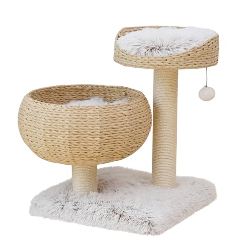 PetPals 3-Level Cat Tree with Handwoven Recycled Paper Rope Baskets, Sisal Scratching Posts, Playful Teaser Toy, Eco-Friendly, Washable Cushion, Cat Furniture