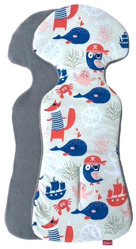 BYBOOM Basics Baby Sitzauflage, Sitzeinlage 77x32cm, Baumwoll- und Frotteeseite, Universal für Babyschale, Autositz, Kinderwagen, Buggy, Fahrradanhänger, Beidseitig verwendbar, weich, hautfreundlich