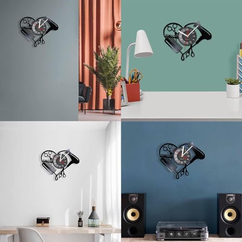 Horloge murale LED de coiffure silencieuse avec ciseaux et peigne - 6